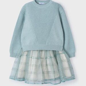 Mayoral Gray Knit and Tulle Kids Dress